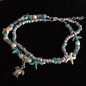 WATER RESISTANT TURTLE & STARFISH ANKLE BRACELET